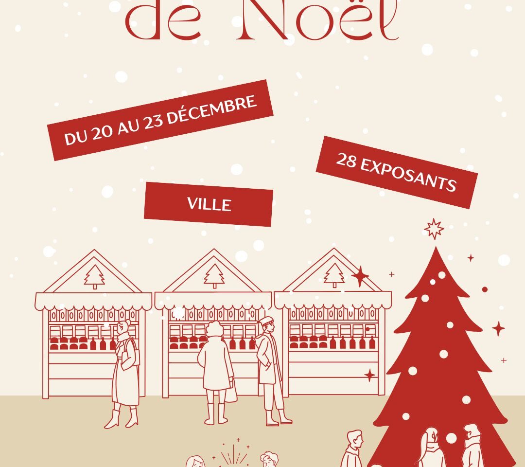 Affiche du marché de Noël du 20 au 23 décembre, 28 exposants.